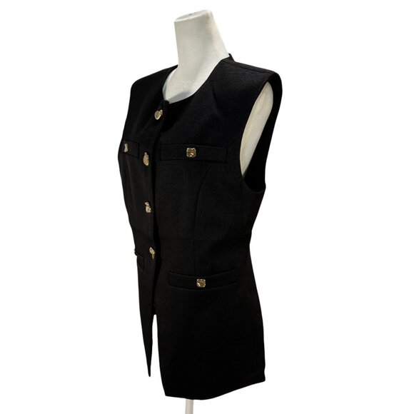 NWOT Black Endless Rose Longline Vest Women’s Size L Gold Accent Buttons - Picture 2 of 5